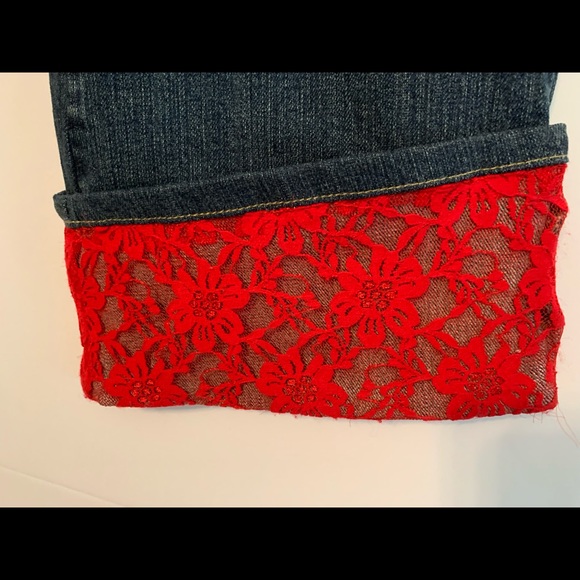Cache Beaded Embroidered Bird Red Lace Capri 14 - Picture 4 of 15